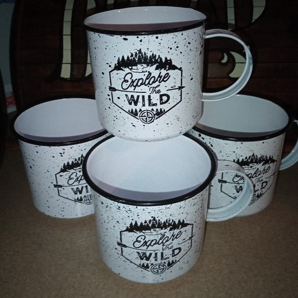 New! Explore the Wild Speckled White Mugs Set Of 4